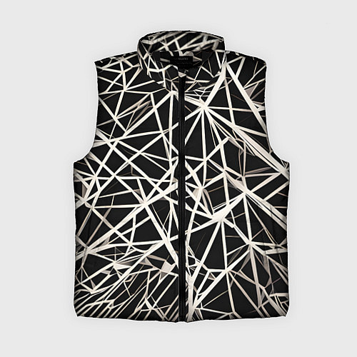Женский жилет Белые хаотичные линии на чёрном фоне / 3D-Черный – фото 1