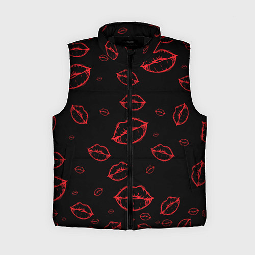 Женский жилет Паттерн красные губы на черном - lips red / 3D-Черный – фото 1