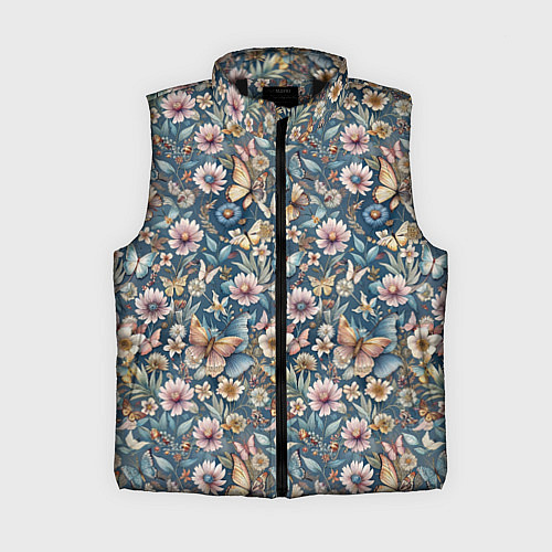 Женский жилет Летний узор с цветами и бабочками / 3D-Черный – фото 1