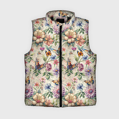 Женский жилет Летний узор с цветами и бабочками / 3D-Черный – фото 1