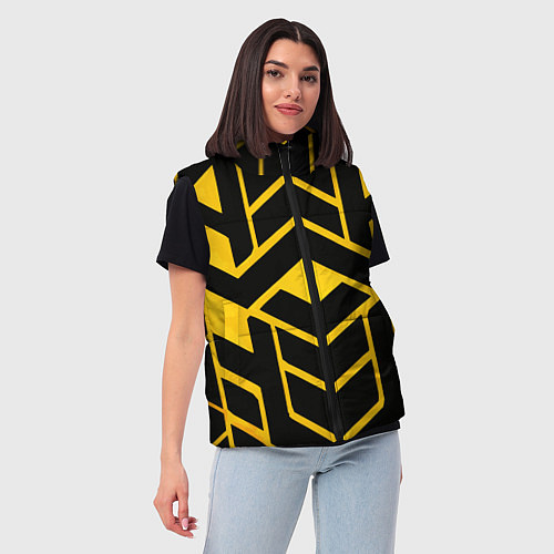 Женский жилет Жёлтые полосы на чёрном фоне / 3D-Красный – фото 3