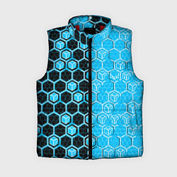 Женский жилет Техно-киберпанк шестиугольники голубой и чёрный, цвет: 3D-красный