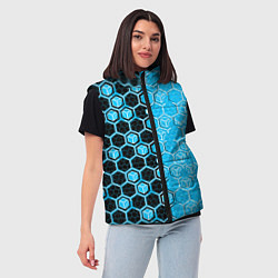 Женский жилет Техно-киберпанк шестиугольники голубой и чёрный, цвет: 3D-красный — фото 2