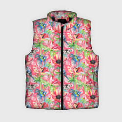 Женский жилет Синицы и маки на розовом, цвет: 3D-черный