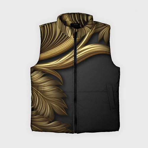 Женский жилет Золотые объемные листья на черном / 3D-Черный – фото 1