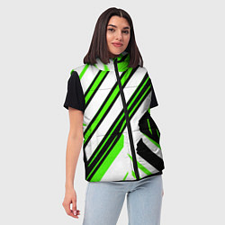Женский жилет Чёрно-зелёные полосы на белом фоне, цвет: 3D-светло-серый — фото 2