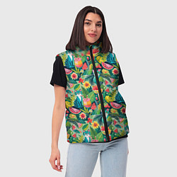 Женский жилет Летние тропические котики с арбузным коктейлем, цвет: 3D-черный — фото 2