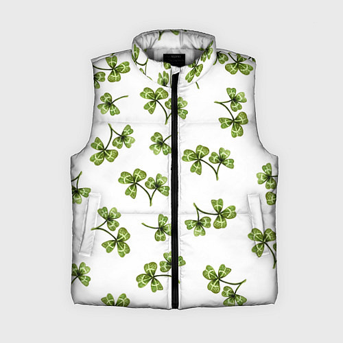 Женский жилет Листочки клевера на белом фоне - паттерн / 3D-Светло-серый – фото 1