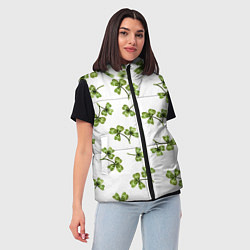 Женский жилет Листочки клевера на белом фоне - паттерн, цвет: 3D-светло-серый — фото 2