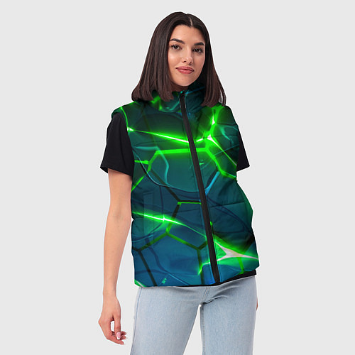 Женский жилет Неоновые яркие зеленые разломленные плиты со свето / 3D-Красный – фото 3