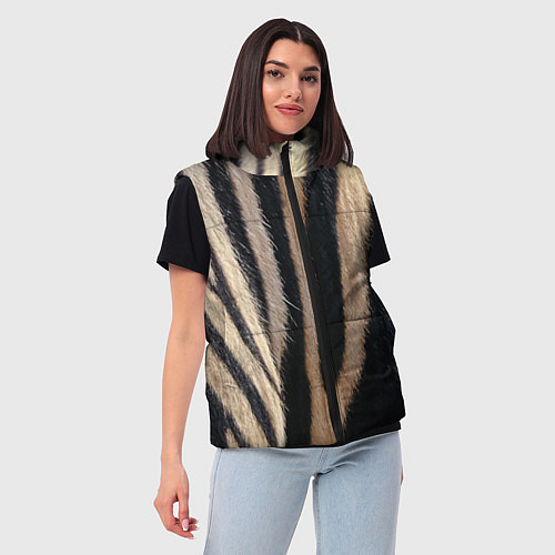 Женский жилет Мех зебры / 3D-Светло-серый – фото 3
