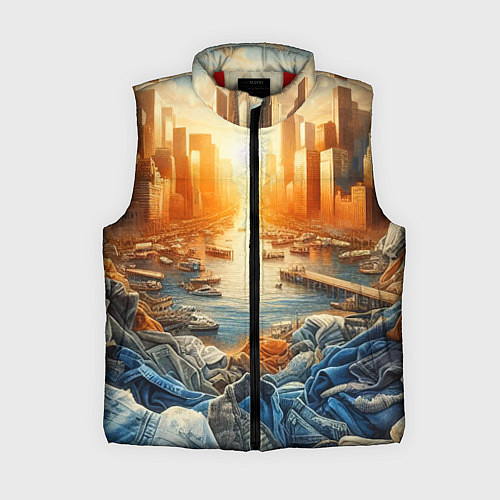 Женский жилет Нью-Йорк с джинсовыми берегами - нейросеть / 3D-Красный – фото 1