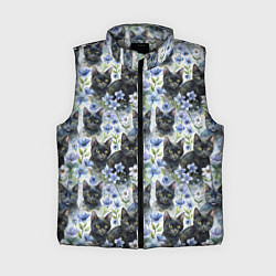 Женский жилет Черные коты в незабудках
