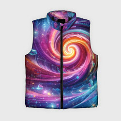 Женский жилет Космическая галактическая спираль - неоновое свече, цвет: 3D-черный