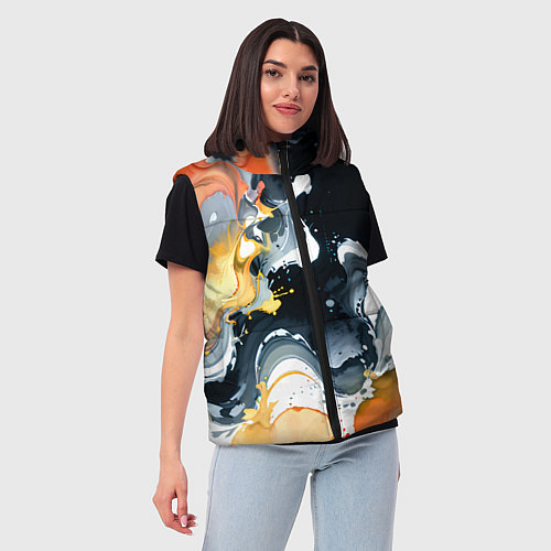 Женский жилет Белые и персиковые разводы на черном фоне / 3D-Красный – фото 3