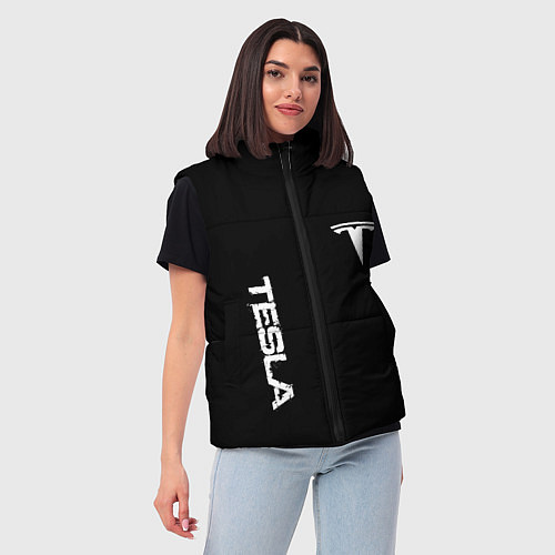 Женский жилет Tesla logo white / 3D-Красный – фото 3
