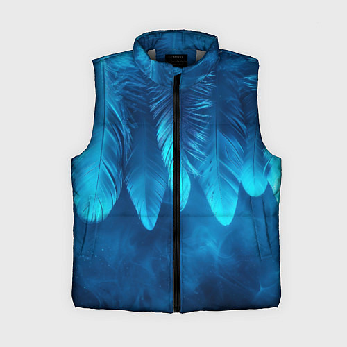 Женский жилет Вертикальные синие перья и дым / 3D-Светло-серый – фото 1