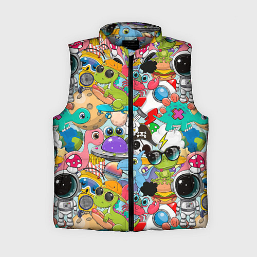 Женский жилет Разноцветные мультяшные персонажи / 3D-Светло-серый – фото 1