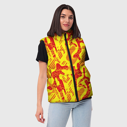 Женский жилет Абстракция красный рисунок на желтом фоне / 3D-Красный – фото 3