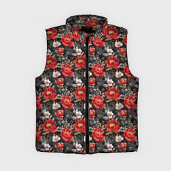 Женский жилет Красные цветы пиона паттерн, цвет: 3D-светло-серый