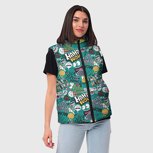 Женский жилет Ха-ха ничего себе - паттерн с рожицами / 3D-Красный – фото 3
