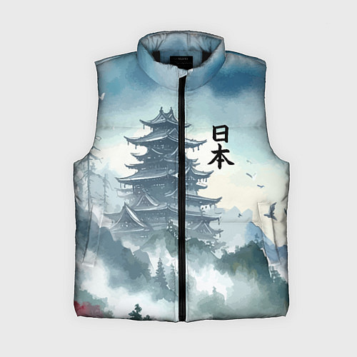 Женский жилет Японская пагода в тумане - нейросеть / 3D-Черный – фото 1