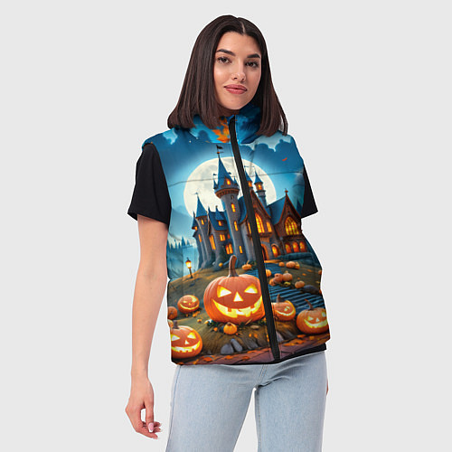 Женский жилет Ночь Хэллоуина тыквы и замок / 3D-Красный – фото 3
