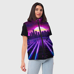 Женский жилет Город на закате и неоновые полосы, цвет: 3D-светло-серый — фото 2