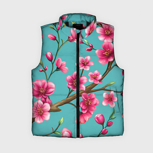 Женский жилет Ветка розовой сакуры / 3D-Черный – фото 1