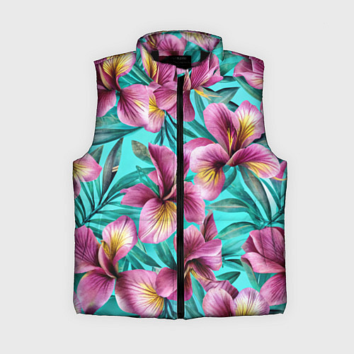 Женский жилет Розовые ирисы лианы паттерн / 3D-Черный – фото 1
