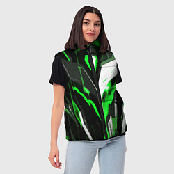 Женский жилет Зелёно-белая абстракция и чёрный фон, цвет: 3D-красный — фото 2