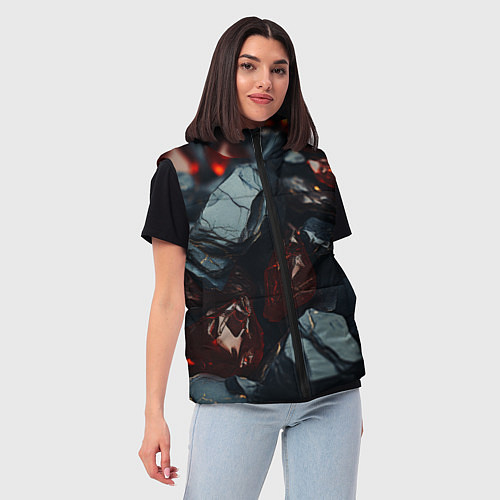 Женский жилет Темные блестящие абстрактные камни / 3D-Красный – фото 3