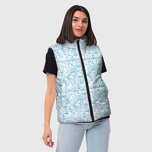 Женский жилет Дудл - паттерн звери рисованные лайнарт / 3D-Красный – фото 3