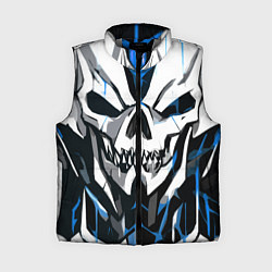 Женский жилет Белый череп и синие полосы на чёрном фоне, цвет: 3D-светло-серый
