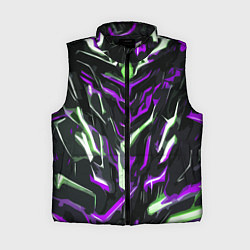 Женский жилет Фиолетово-белые абстрактные линии на чёрном фоне, цвет: 3D-черный