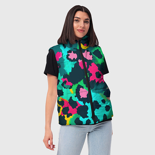 Женский жилет Кислотный зеленый леопардовый камуфляж / 3D-Светло-серый – фото 3