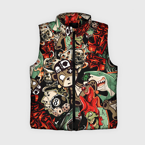 Женский жилет Граффити плюшевого медведя среди акул азарта / 3D-Черный – фото 1