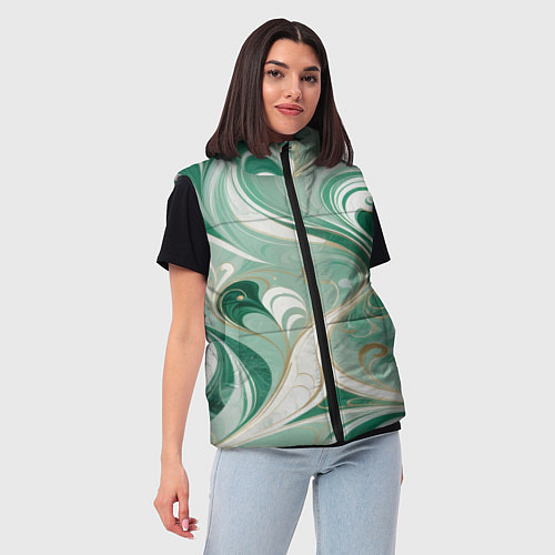Женский жилет Светло-зеленый узор с завитками / 3D-Красный – фото 3