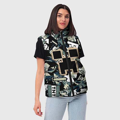 Женский жилет Логотип Minecraft и его персонажи / 3D-Светло-серый – фото 3