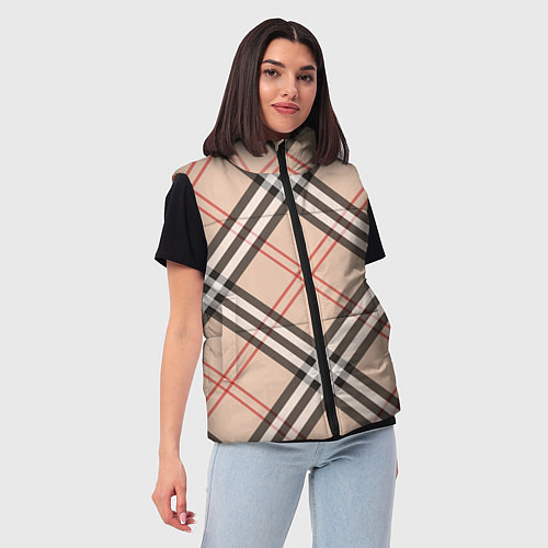 Женский жилет Стильная клетка - шотландка, крупно / 3D-Красный – фото 3