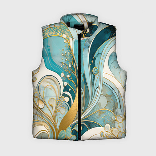 Женский жилет Бирюзовый с белым растительный узор в мягких тонах / 3D-Черный – фото 1