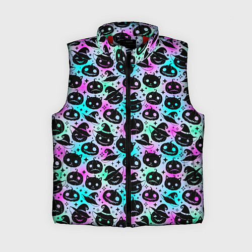 Женский жилет Halloween - тыквы на неоновом фоне / 3D-Красный – фото 1