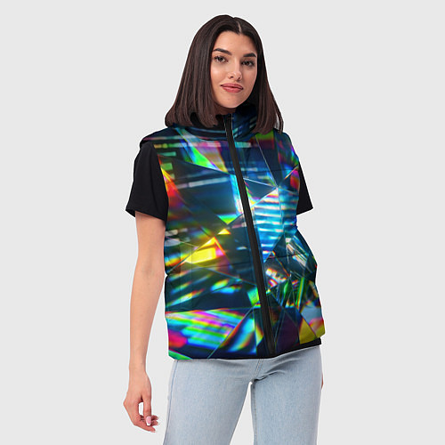 Женский жилет Глитч эффект на стекле / 3D-Красный – фото 3