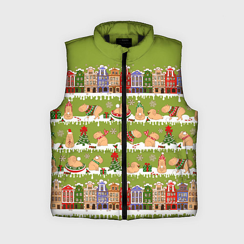 Женский жилет Много капибар семьей на Новый год и Рождество / 3D-Черный – фото 1
