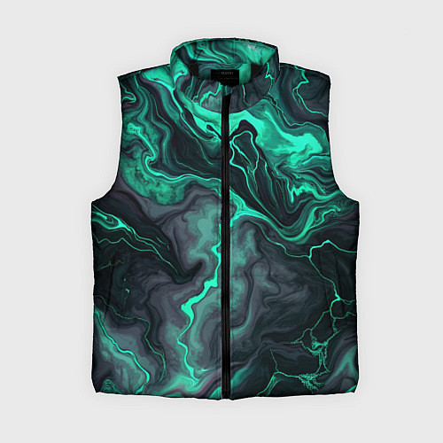 Женский жилет Бирюзовый мрамор на черном фоне / 3D-Черный – фото 1