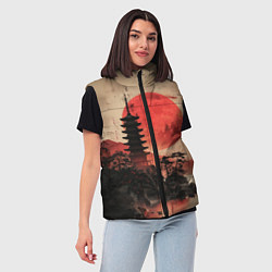 Женский жилет Башня на фоне алого заката - Япония, цвет: 3D-черный — фото 2