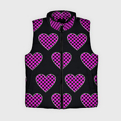 Женский жилет Эмо клетчатый паттерн - сердце черно розовое