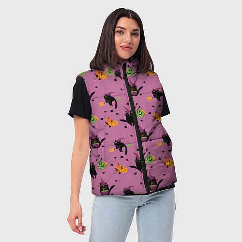 Женский жилет Хэллоуин и кот ведьмы / 3D-Красный – фото 3