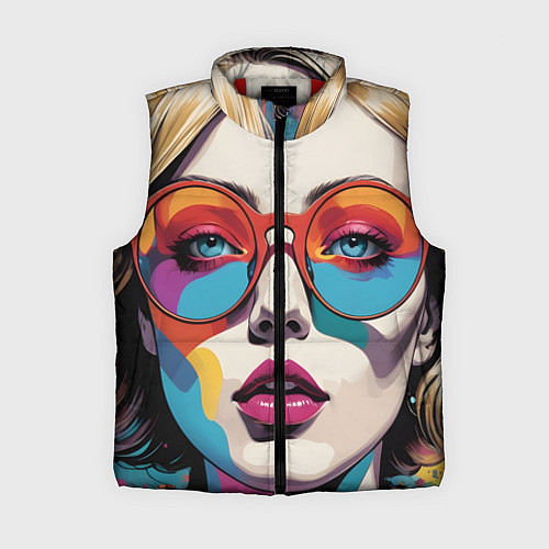 Женский жилет Девушка в солнечных очках поп-арт / 3D-Красный – фото 1