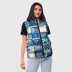 Женский жилет Minecraft на пэчворк дениме, цвет: 3D-красный — фото 2